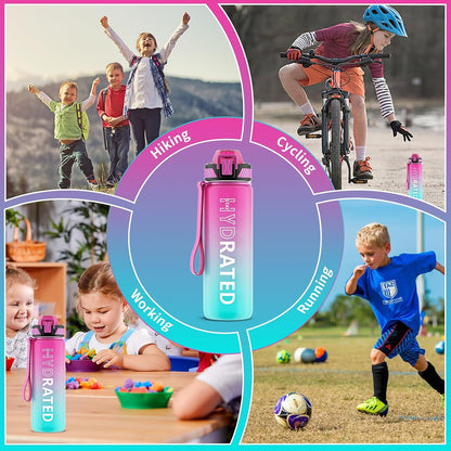 Water Bottle with Straw, 32oz Sports Water Bottles with Time Marker
