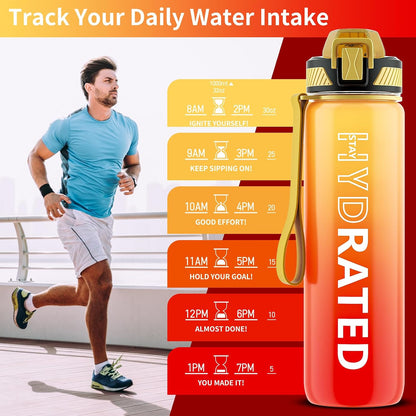 Water Bottle with Straw, 32oz Sports Water Bottles with Time Marker