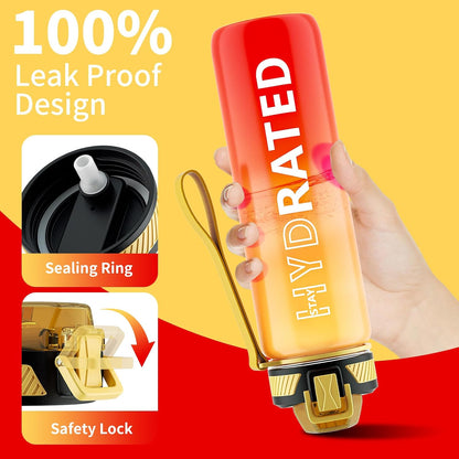 Water Bottle with Straw, 32oz Sports Water Bottles with Time Marker