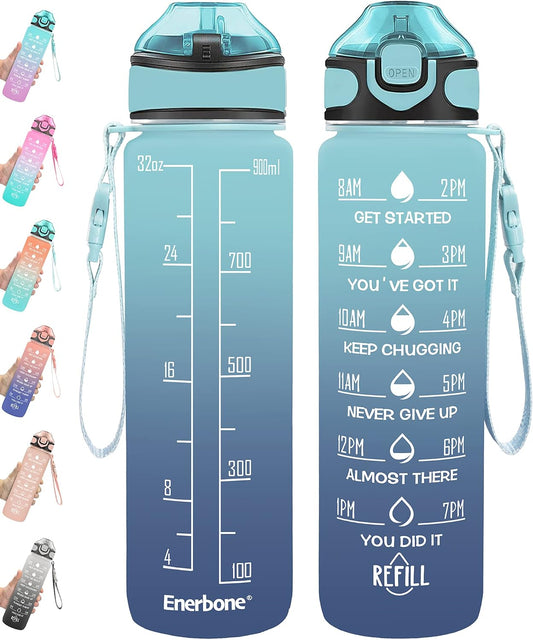 32 oz Drinking Water Bottle with Times to Drink and Straw, Motivational with Carrying Strap, Leakproof BPA & Toxic Free, Ensure You Drink Enough Water for Fitness Gym Outdoor