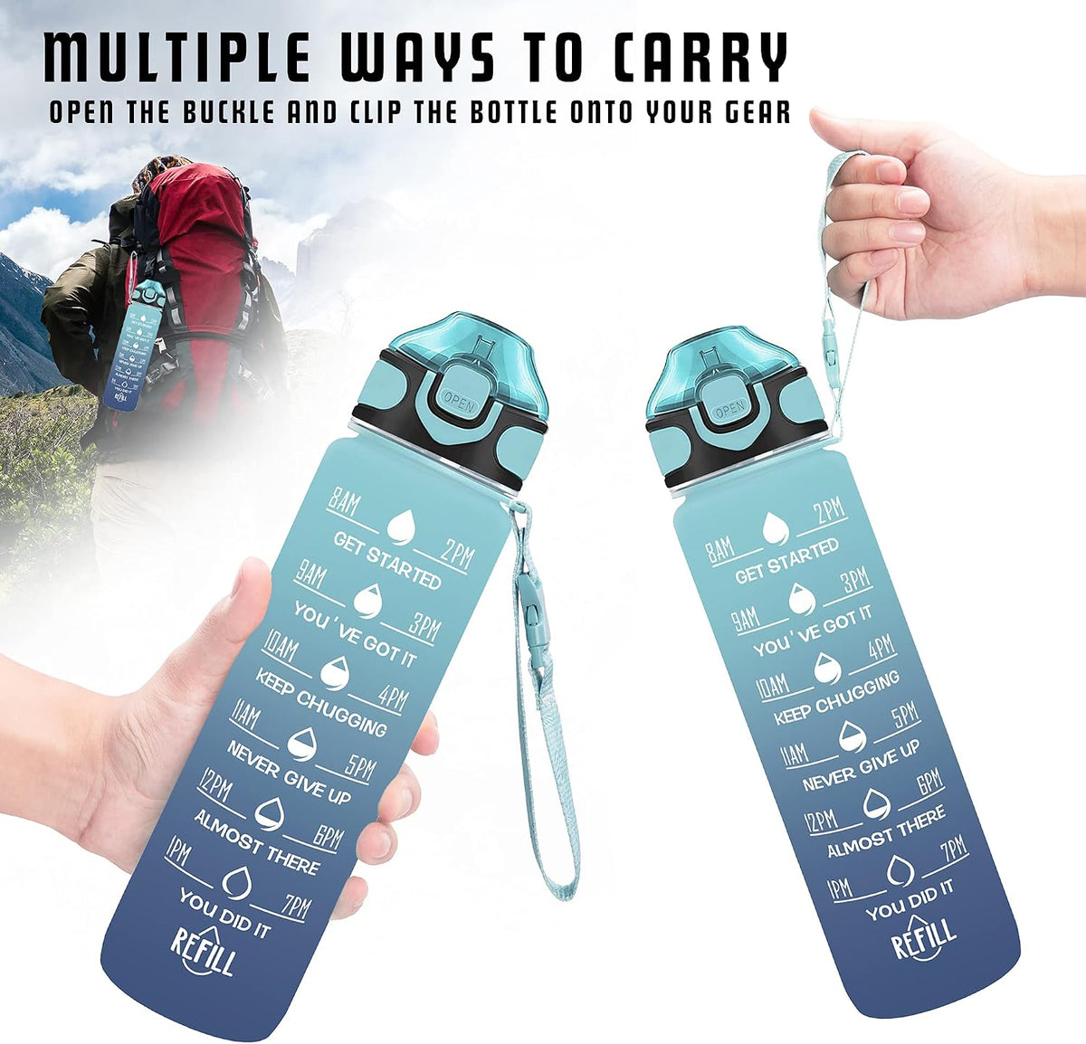 32 oz Drinking Water Bottle with Times to Drink and Straw, Motivational with Carrying Strap, Leakproof BPA & Toxic Free, Ensure You Drink Enough Water for Fitness Gym Outdoor