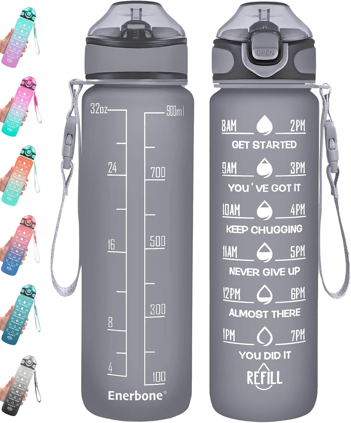 32 oz Drinking Water Bottle with Times to Drink and Straw, Motivational with Carrying Strap, Leakproof BPA & Toxic Free, Ensure You Drink Enough Water for Fitness Gym Outdoor