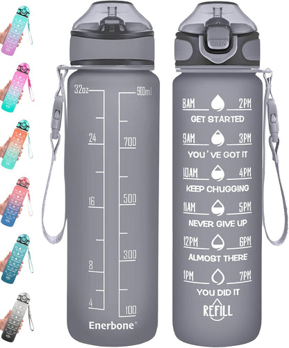 32 oz Drinking Water Bottle with Times to Drink and Straw, Motivational with Carrying Strap, Leakproof BPA & Toxic Free, Ensure You Drink Enough Water for Fitness Gym Outdoor