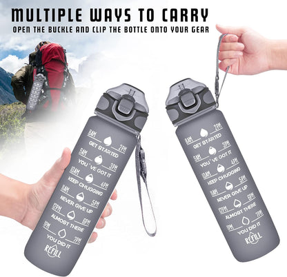 32 oz Drinking Water Bottle with Times to Drink and Straw, Motivational with Carrying Strap, Leakproof BPA & Toxic Free, Ensure You Drink Enough Water for Fitness Gym Outdoor