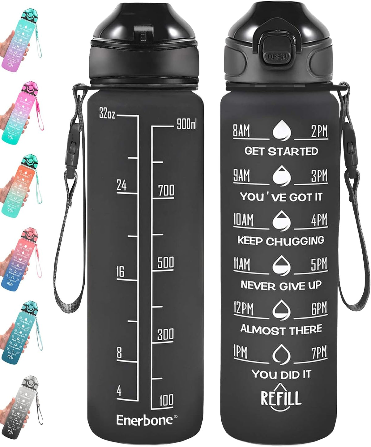 32 oz Drinking Water Bottle with Times to Drink and Straw, Motivational with Carrying Strap, Leakproof BPA & Toxic Free, Ensure You Drink Enough Water for Fitness Gym Outdoor