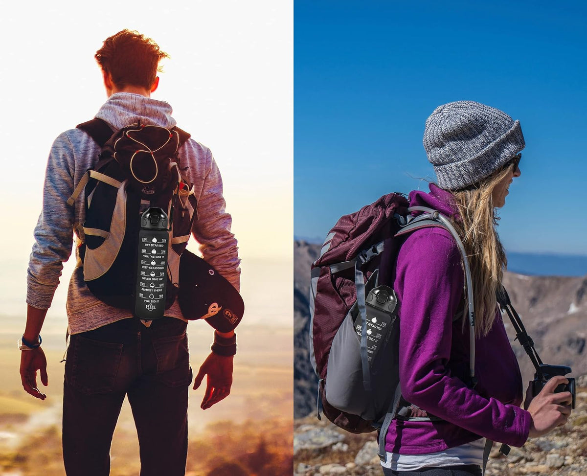 32 oz Drinking Water Bottle with Times to Drink and Straw, Motivational with Carrying Strap, Leakproof BPA & Toxic Free, Ensure You Drink Enough Water for Fitness Gym Outdoor