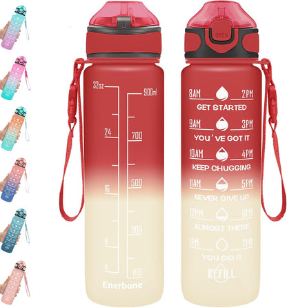 32 oz Drinking Water Bottle with Times to Drink and Straw, Motivational with Carrying Strap, Leakproof BPA & Toxic Free, Ensure You Drink Enough Water for Fitness Gym Outdoor