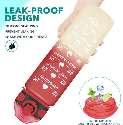 32 oz Drinking Water Bottle with Times to Drink and Straw, Motivational with Carrying Strap, Leakproof BPA & Toxic Free, Ensure You Drink Enough Water for Fitness Gym Outdoor
