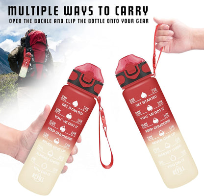 32 oz Drinking Water Bottle with Times to Drink and Straw, Motivational with Carrying Strap, Leakproof BPA & Toxic Free, Ensure You Drink Enough Water for Fitness Gym Outdoor