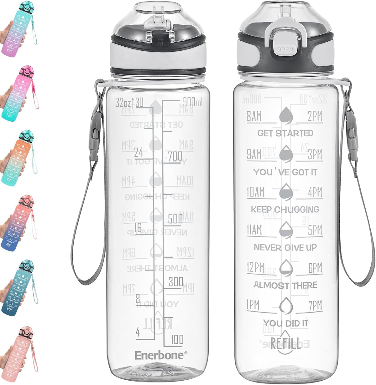 32 oz Drinking Water Bottle with Times to Drink and Straw, Motivational with Carrying Strap, Leakproof BPA & Toxic Free, Ensure You Drink Enough Water for Fitness Gym Outdoor