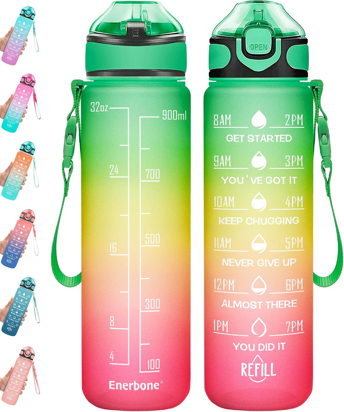 32 oz Drinking Water Bottle with Times to Drink and Straw, Motivational with Carrying Strap, Leakproof BPA & Toxic Free, Ensure You Drink Enough Water for Fitness Gym Outdoor