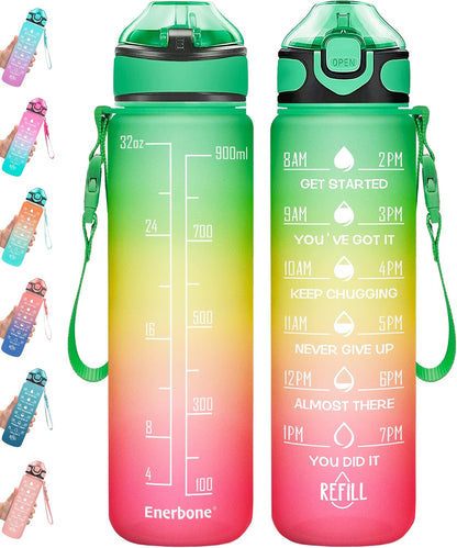 32 oz Drinking Water Bottle with Times to Drink and Straw, Motivational with Carrying Strap, Leakproof BPA & Toxic Free, Ensure You Drink Enough Water for Fitness Gym Outdoor