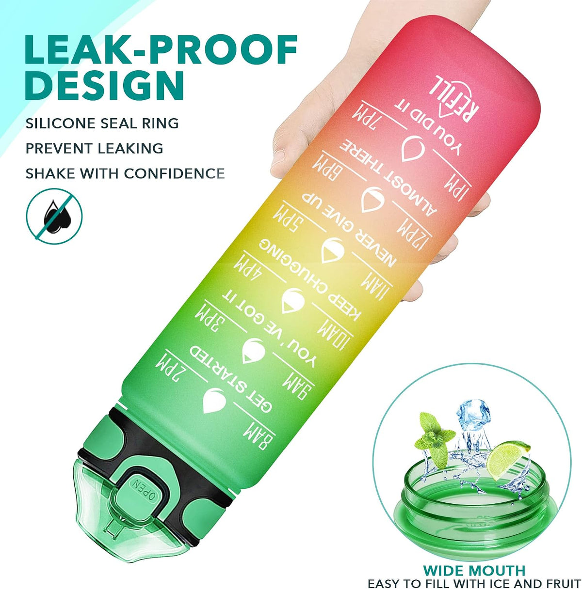 32 oz Drinking Water Bottle with Times to Drink and Straw, Motivational with Carrying Strap, Leakproof BPA & Toxic Free, Ensure You Drink Enough Water for Fitness Gym Outdoor
