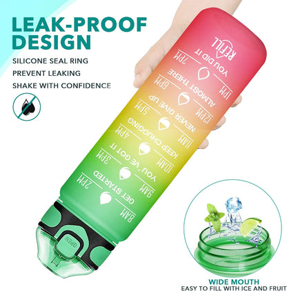 32 oz Drinking Water Bottle with Times to Drink and Straw, Motivational with Carrying Strap, Leakproof BPA & Toxic Free, Ensure You Drink Enough Water for Fitness Gym Outdoor