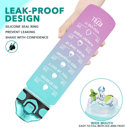 32 oz Drinking Water Bottle with Times to Drink and Straw, Motivational with Carrying Strap, Leakproof BPA & Toxic Free, Ensure You Drink Enough Water for Fitness Gym Outdoor