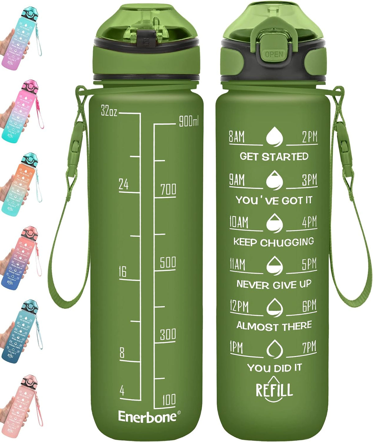 32 oz Drinking Water Bottle with Times to Drink and Straw, Motivational with Carrying Strap, Leakproof BPA & Toxic Free, Ensure You Drink Enough Water for Fitness Gym Outdoor