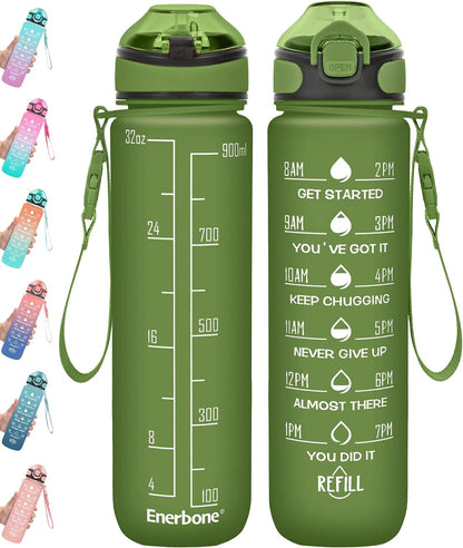 32 oz Drinking Water Bottle with Times to Drink and Straw, Motivational with Carrying Strap, Leakproof BPA & Toxic Free, Ensure You Drink Enough Water for Fitness Gym Outdoor