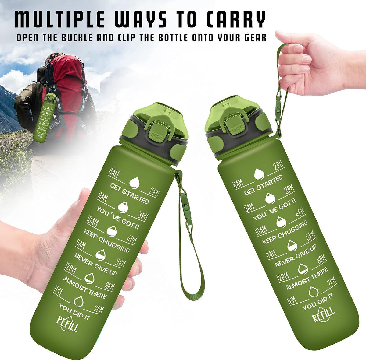 32 oz Drinking Water Bottle with Times to Drink and Straw, Motivational with Carrying Strap, Leakproof BPA & Toxic Free, Ensure You Drink Enough Water for Fitness Gym Outdoor