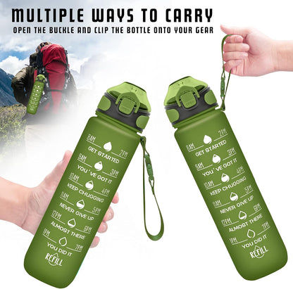 32 oz Drinking Water Bottle with Times to Drink and Straw, Motivational with Carrying Strap, Leakproof BPA & Toxic Free, Ensure You Drink Enough Water for Fitness Gym Outdoor