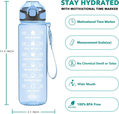 32 oz Drinking Water Bottle with Times to Drink and Straw, Motivational with Carrying Strap, Leakproof BPA & Toxic Free, Ensure You Drink Enough Water for Fitness Gym Outdoor