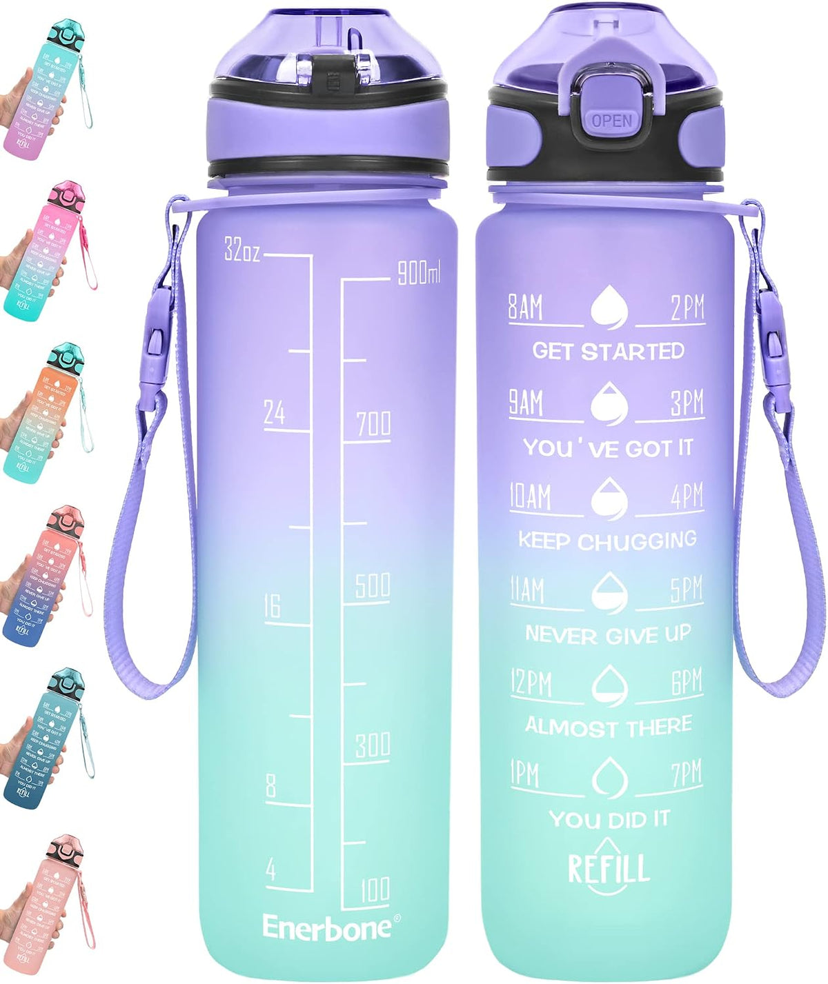 32 oz Drinking Water Bottle with Times to Drink and Straw, Motivational with Carrying Strap, Leakproof BPA & Toxic Free, Ensure You Drink Enough Water for Fitness Gym Outdoor