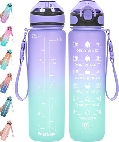 32 oz Drinking Water Bottle with Times to Drink and Straw, Motivational with Carrying Strap, Leakproof BPA & Toxic Free, Ensure You Drink Enough Water for Fitness Gym Outdoor