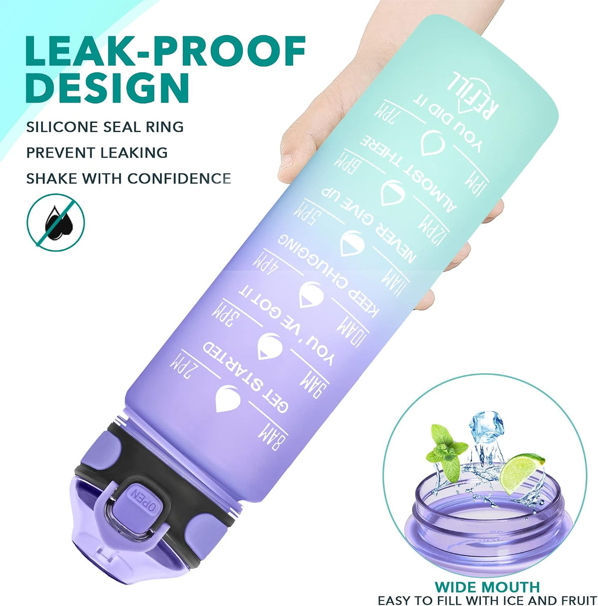 32 oz Drinking Water Bottle with Times to Drink and Straw, Motivational with Carrying Strap, Leakproof BPA & Toxic Free, Ensure You Drink Enough Water for Fitness Gym Outdoor