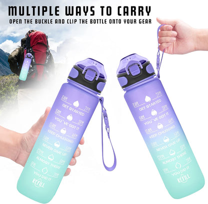 32 oz Drinking Water Bottle with Times to Drink and Straw, Motivational with Carrying Strap, Leakproof BPA & Toxic Free, Ensure You Drink Enough Water for Fitness Gym Outdoor