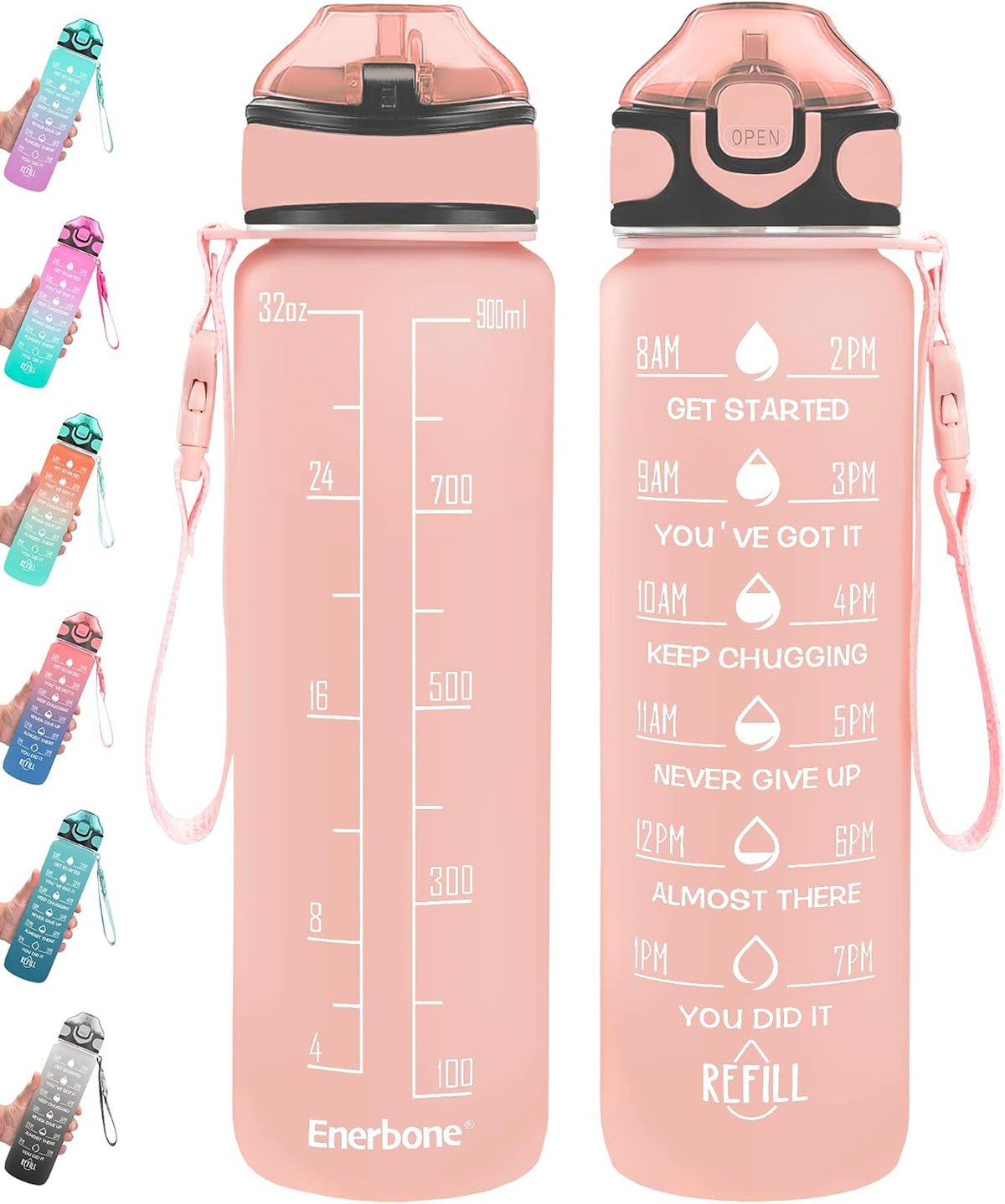 32 oz Drinking Water Bottle with Times to Drink and Straw, Motivational with Carrying Strap, Leakproof BPA & Toxic Free, Ensure You Drink Enough Water for Fitness Gym Outdoor