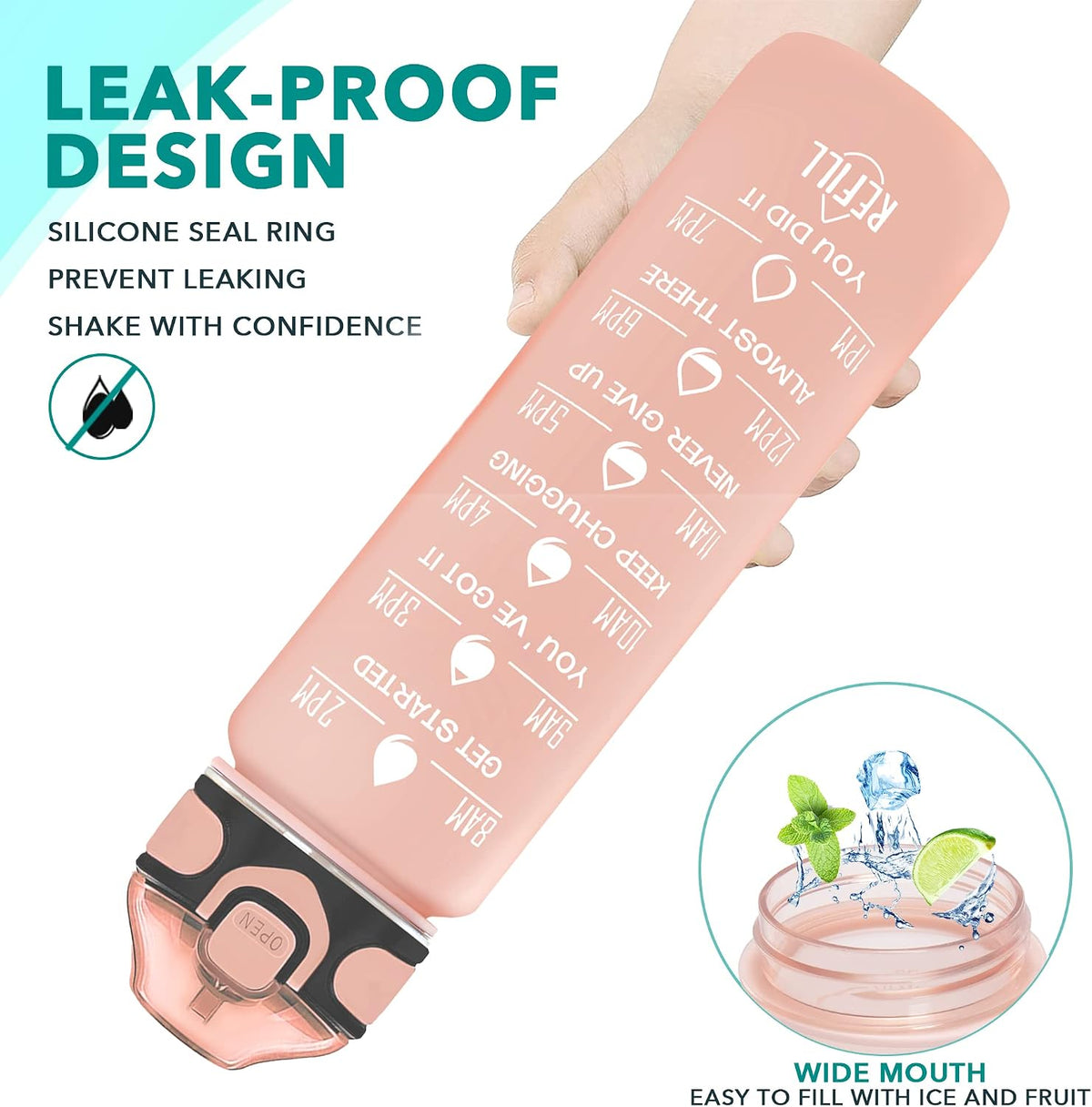 32 oz Drinking Water Bottle with Times to Drink and Straw, Motivational with Carrying Strap, Leakproof BPA & Toxic Free, Ensure You Drink Enough Water for Fitness Gym Outdoor