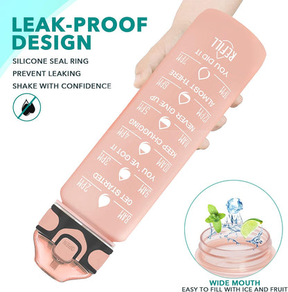 32 oz Drinking Water Bottle with Times to Drink and Straw, Motivational with Carrying Strap, Leakproof BPA & Toxic Free, Ensure You Drink Enough Water for Fitness Gym Outdoor