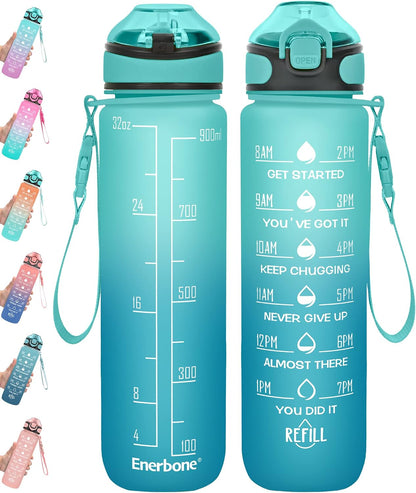 32 oz Drinking Water Bottle with Times to Drink and Straw, Motivational with Carrying Strap, Leakproof BPA & Toxic Free, Ensure You Drink Enough Water for Fitness Gym Outdoor