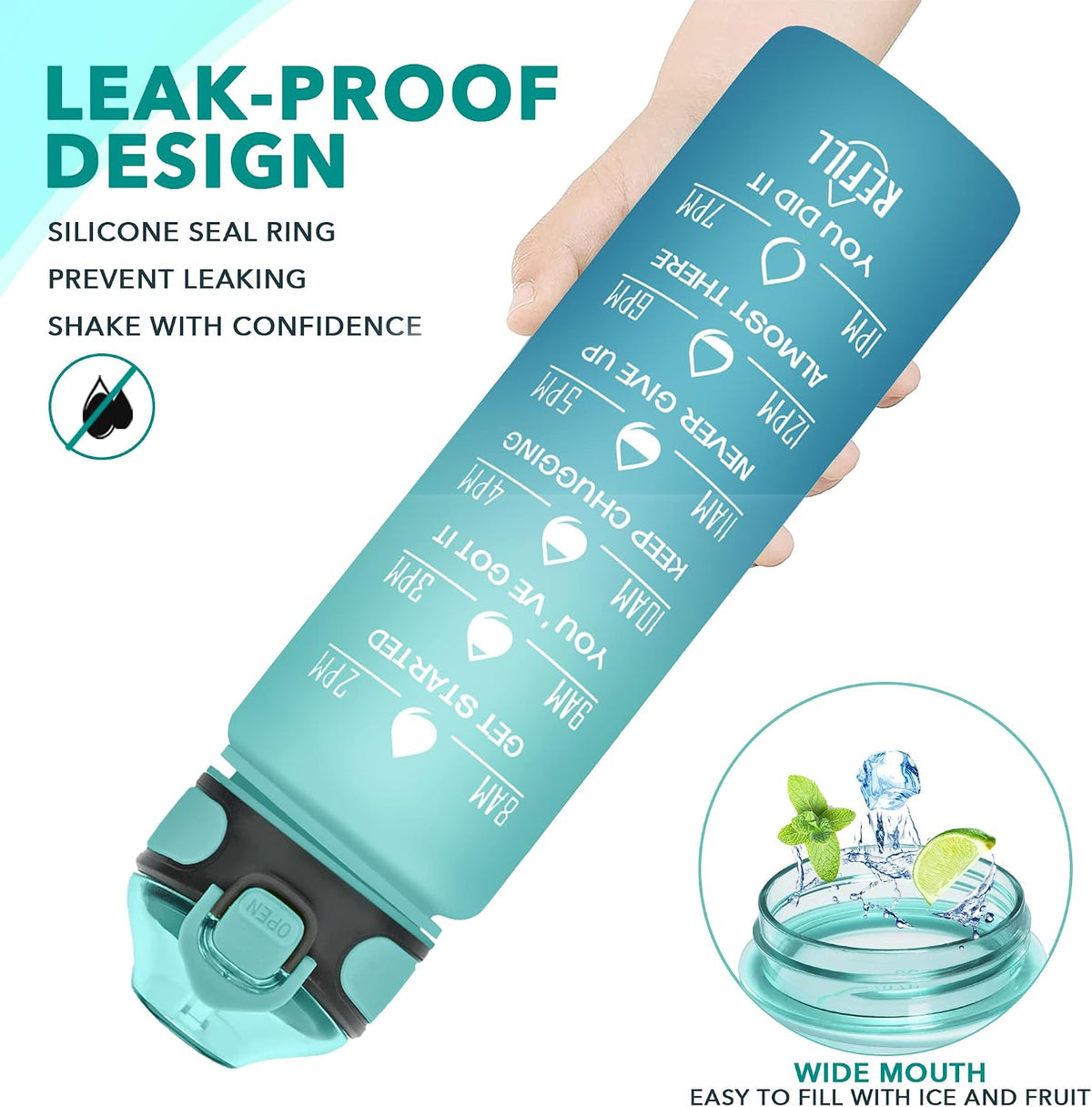 32 oz Drinking Water Bottle with Times to Drink and Straw, Motivational with Carrying Strap, Leakproof BPA & Toxic Free, Ensure You Drink Enough Water for Fitness Gym Outdoor