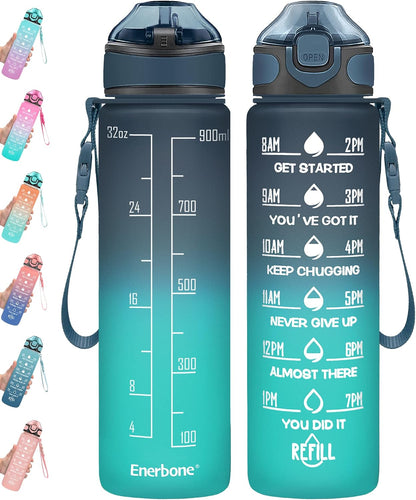 32 oz Drinking Water Bottle with Times to Drink and Straw, Motivational with Carrying Strap, Leakproof BPA & Toxic Free, Ensure You Drink Enough Water for Fitness Gym Outdoor