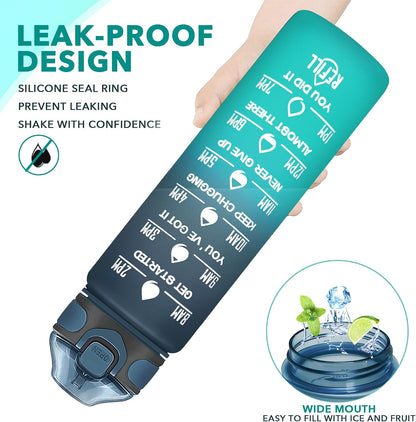 32 oz Drinking Water Bottle with Times to Drink and Straw, Motivational with Carrying Strap, Leakproof BPA & Toxic Free, Ensure You Drink Enough Water for Fitness Gym Outdoor