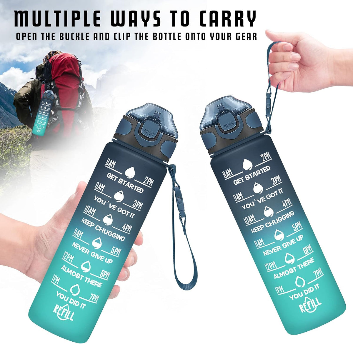 32 oz Drinking Water Bottle with Times to Drink and Straw, Motivational with Carrying Strap, Leakproof BPA & Toxic Free, Ensure You Drink Enough Water for Fitness Gym Outdoor