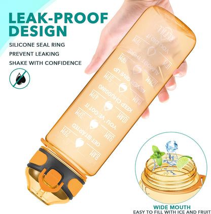 32 oz Drinking Water Bottle with Times to Drink and Straw, Motivational with Carrying Strap, Leakproof BPA & Toxic Free, Ensure You Drink Enough Water for Fitness Gym Outdoor