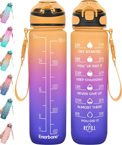 32 oz Drinking Water Bottle with Times to Drink and Straw, Motivational with Carrying Strap, Leakproof BPA & Toxic Free, Ensure You Drink Enough Water for Fitness Gym Outdoor