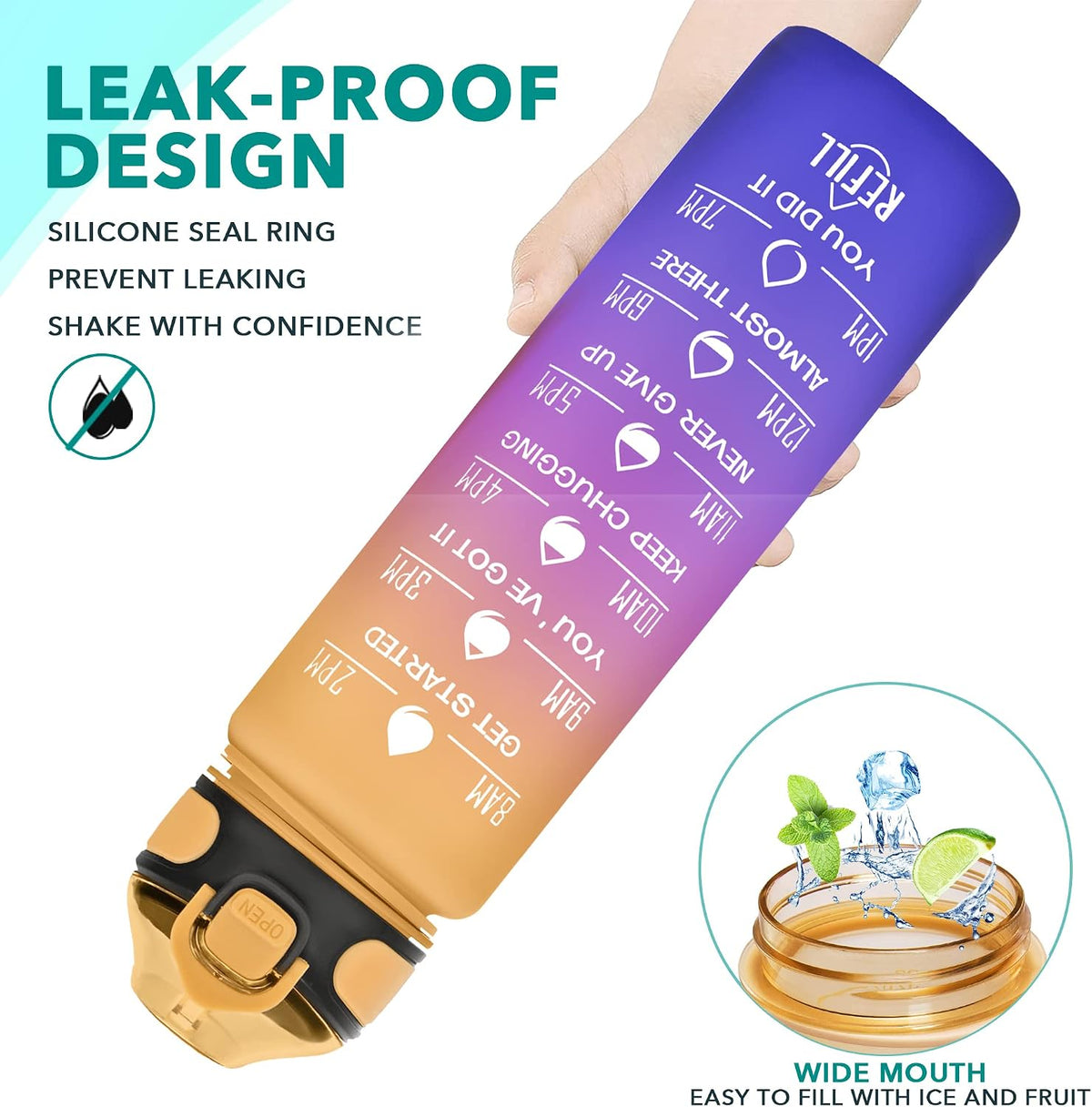 32 oz Drinking Water Bottle with Times to Drink and Straw, Motivational with Carrying Strap, Leakproof BPA & Toxic Free, Ensure You Drink Enough Water for Fitness Gym Outdoor