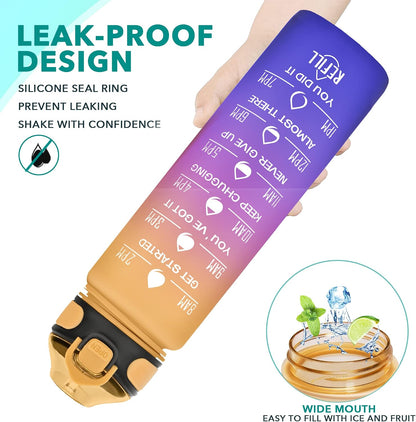 32 oz Drinking Water Bottle with Times to Drink and Straw, Motivational with Carrying Strap, Leakproof BPA & Toxic Free, Ensure You Drink Enough Water for Fitness Gym Outdoor