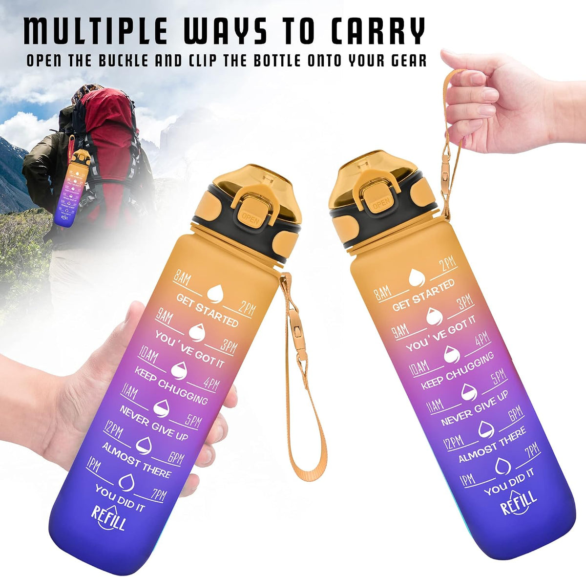 32 oz Drinking Water Bottle with Times to Drink and Straw, Motivational with Carrying Strap, Leakproof BPA & Toxic Free, Ensure You Drink Enough Water for Fitness Gym Outdoor