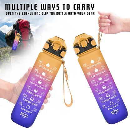 32 oz Drinking Water Bottle with Times to Drink and Straw, Motivational with Carrying Strap, Leakproof BPA & Toxic Free, Ensure You Drink Enough Water for Fitness Gym Outdoor
