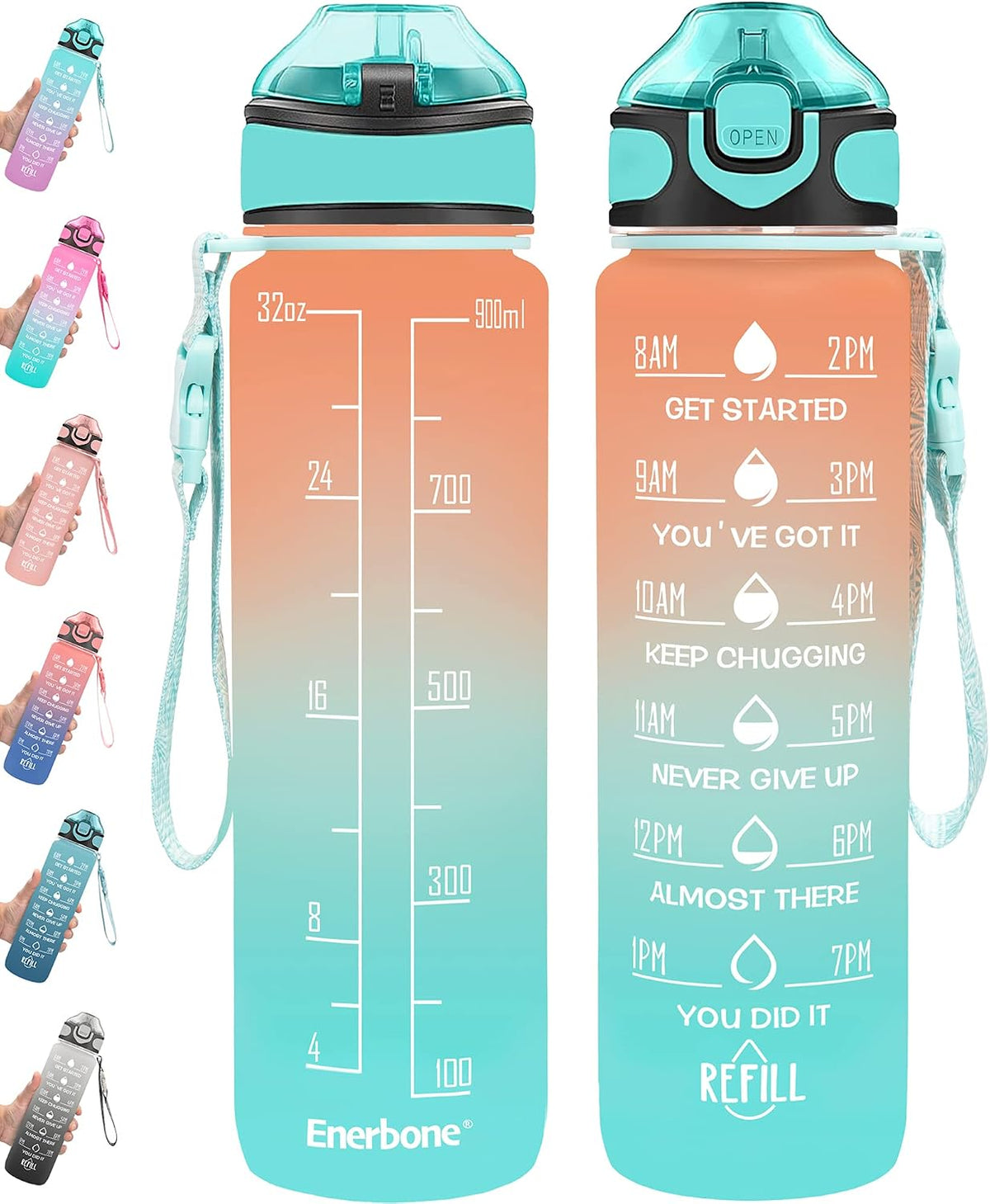 32 oz Drinking Water Bottle with Times to Drink and Straw, Motivational with Carrying Strap, Leakproof BPA & Toxic Free, Ensure You Drink Enough Water for Fitness Gym Outdoor