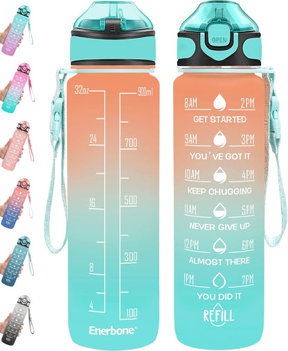32 oz Drinking Water Bottle with Times to Drink and Straw, Motivational with Carrying Strap, Leakproof BPA & Toxic Free, Ensure You Drink Enough Water for Fitness Gym Outdoor