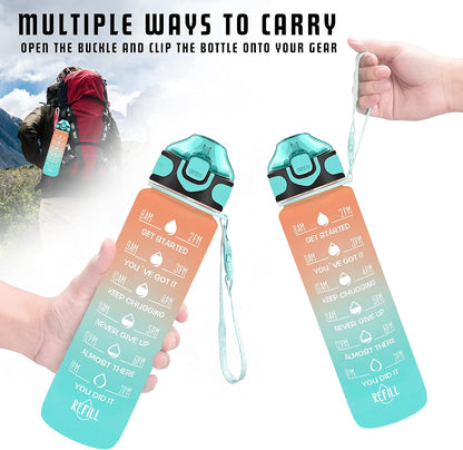 32 oz Drinking Water Bottle with Times to Drink and Straw, Motivational with Carrying Strap, Leakproof BPA & Toxic Free, Ensure You Drink Enough Water for Fitness Gym Outdoor