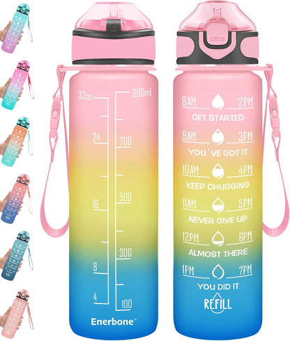 32 oz Drinking Water Bottle with Times to Drink and Straw, Motivational with Carrying Strap, Leakproof BPA & Toxic Free, Ensure You Drink Enough Water for Fitness Gym Outdoor