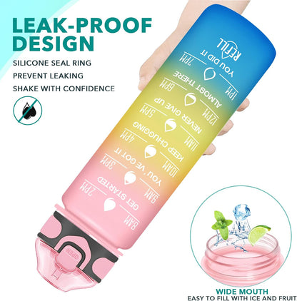 32 oz Drinking Water Bottle with Times to Drink and Straw, Motivational with Carrying Strap, Leakproof BPA & Toxic Free, Ensure You Drink Enough Water for Fitness Gym Outdoor