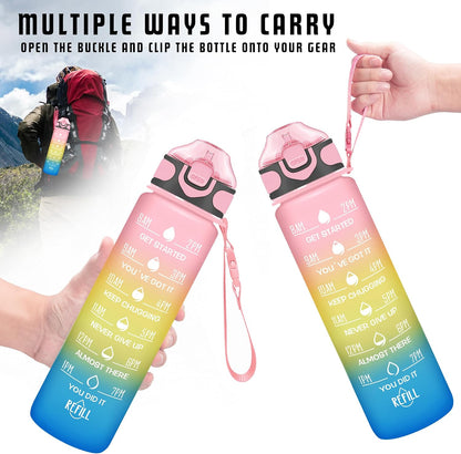 32 oz Drinking Water Bottle with Times to Drink and Straw, Motivational with Carrying Strap, Leakproof BPA & Toxic Free, Ensure You Drink Enough Water for Fitness Gym Outdoor