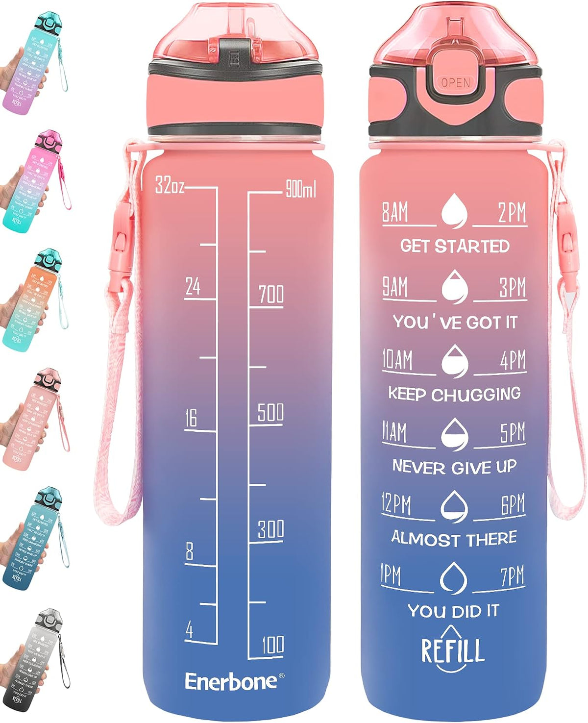 32 oz Drinking Water Bottle with Times to Drink and Straw, Motivational with Carrying Strap, Leakproof BPA & Toxic Free, Ensure You Drink Enough Water for Fitness Gym Outdoor