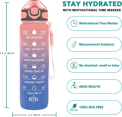 32 oz Drinking Water Bottle with Times to Drink and Straw, Motivational with Carrying Strap, Leakproof BPA & Toxic Free, Ensure You Drink Enough Water for Fitness Gym Outdoor